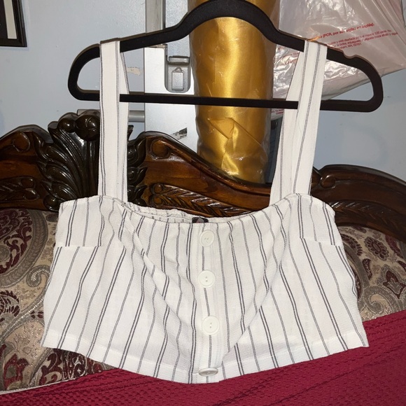 NWT Lilian Plus Size 3X Striped Cropped Bustier Top - Wide Straps - Picture 1 of 3